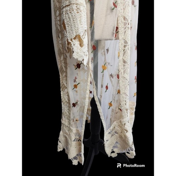 John Mark Anthropologie Boho Long Embroidered Sheer Kimono Duster Size M - Picture 5 of 13